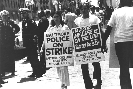 Members of AFSCME Local 1195 Baltimore, Maryland Police Union strike in 1969.